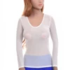 Women's mesh tee with a scoop neck and long sleeves, a close ventilated fit with light open-knit texture.