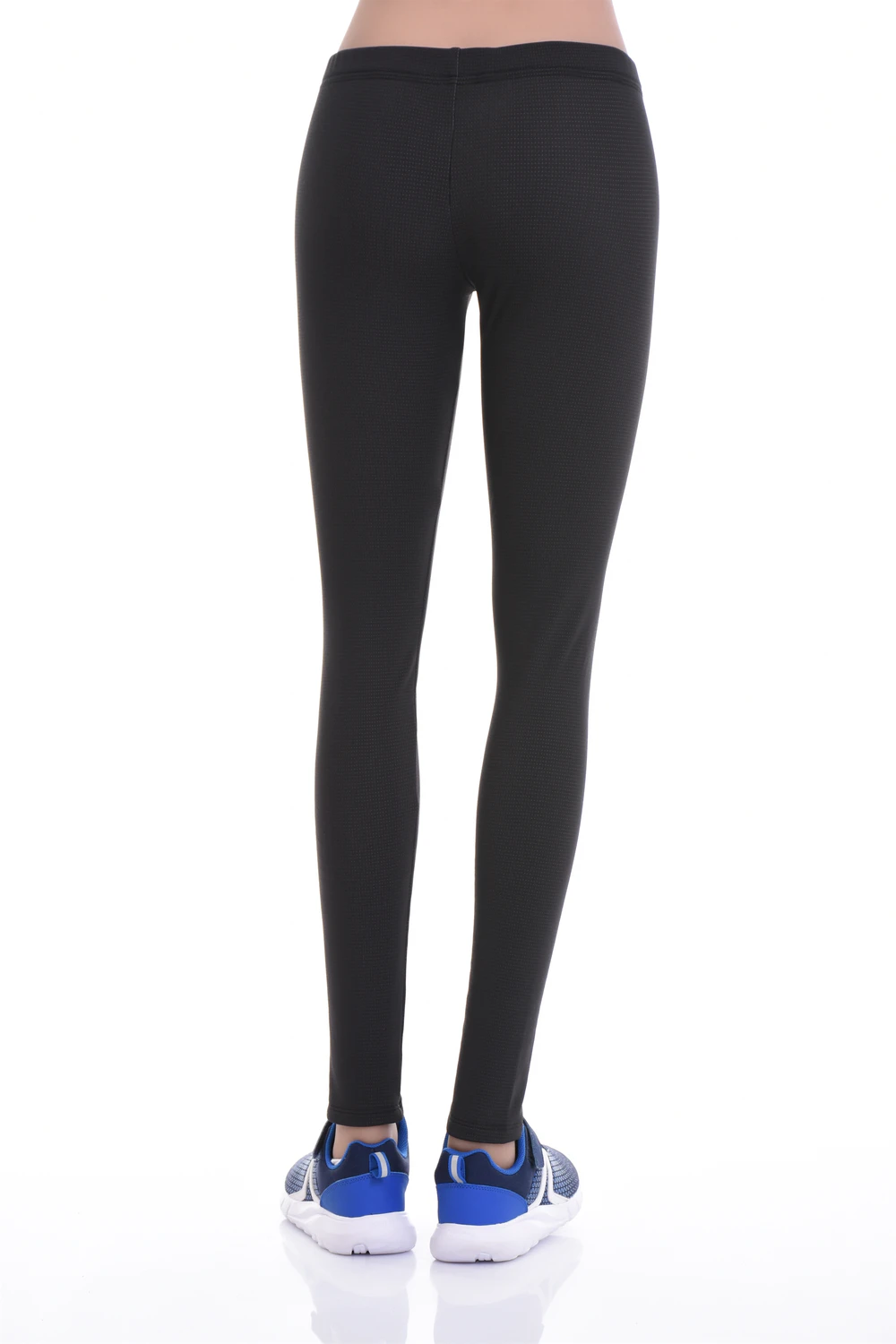 Anthracite microfiber leggings with a fine ribbed texture, full-length back view with a snug stretch fit