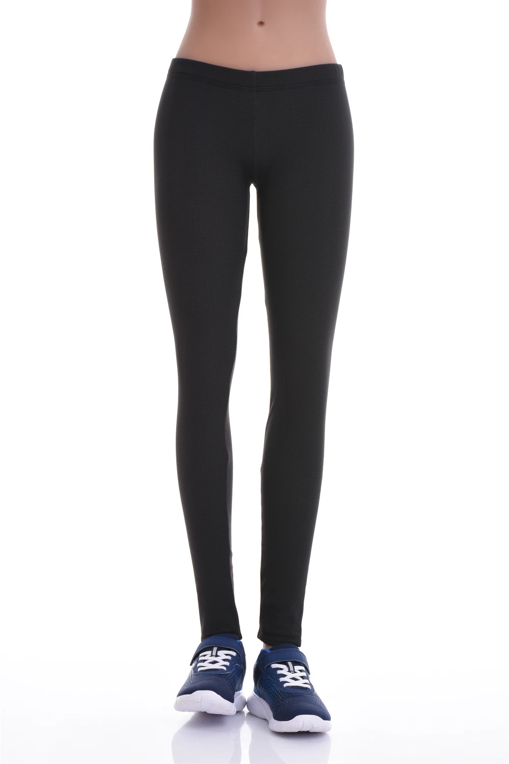 Anthracite microfiber leggings with a fine ribbed texture, full-length front view of the sleek fit