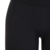 Close-up of anthracite microfiber leggings showing the fine horizontal ribbed texture of the fabric