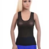 Open-knit mesh scoop-neck tank with wide flat straps and stretch, a light textured everyday layer.