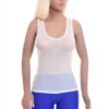 Women's open-knit mesh tank with a scoop neckline and wide straps, airy and slim for warm-weather layering.