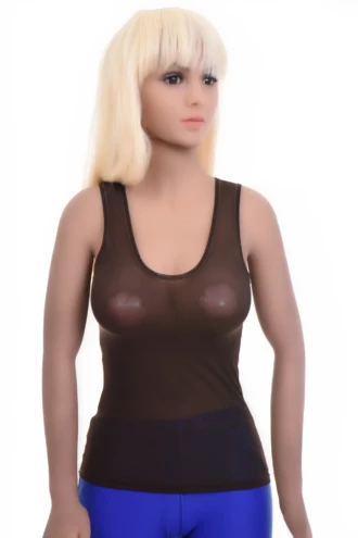 Women's open-knit mesh tank with a scoop neckline and wide straps, airy and slim for everyday warm-weather wear.