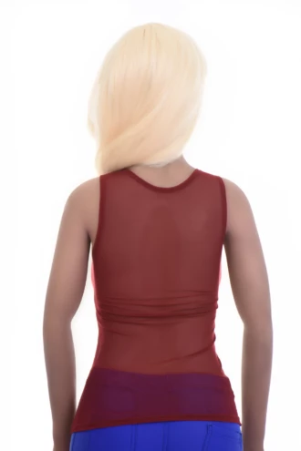 Open-knit mesh tank with a scoop neck and wide straps, light and breathable that keeps its shape washing.