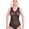 Women's sleeveless mesh bodysuit with scoop neck and wide straps over a thong back, a light everyday base.