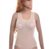 Women's sleeveless mesh bodysuit with scoop neck and wide straps over a thong back for a clean line.