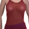 Slim airy mesh scoop-neck camisole with fine straps and stretch, ventilated and light for warm days.
