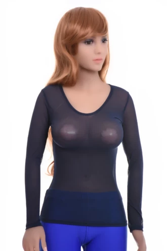 Slim breathable mesh tee with a low scoop neckline, soft stretch and long sleeves for an easy fitted look.