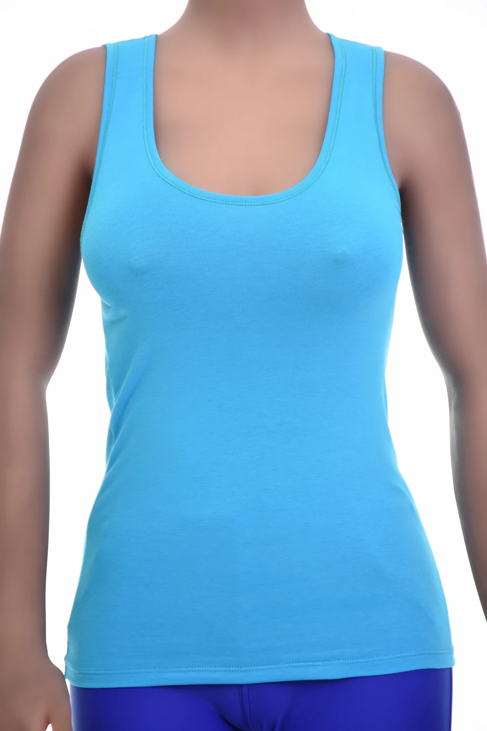 Slim cotton scoop-neck tank with wide straps that cover a bra strap, breathable with an easy pull-on shape.