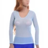 Slim mesh long-sleeve tee with stretch and a scoop neckline, a close fit that follows the figure.