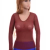 Slim mesh tee with a scoop neckline and long sleeves, airy and breathable for warm-weather wear.