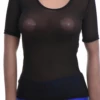 Slim mesh tee with stretch that follows the figure, finished with a feminine scoop neckline.