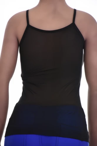 Slim open-knit mesh camisole with a low scoop and thin straps, ventilated and light with an easy pull-on shape.