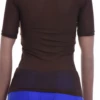 Slim open-knit mesh tee with stretch and a low scoop neckline, an easy breathable layer for warm days.