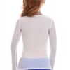 Slim open-knit mesh tee with stretch and a low scoop neckline, an easy breathable layer for warm days.