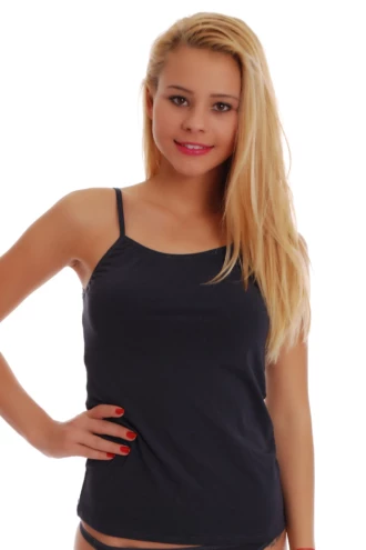Soft breathable cotton-blend camisole with delicate spaghetti straps and a low scoop, close with a little stretch.