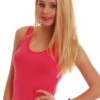 Soft cotton tank with wide flat straps and a low scoop, breathable and close with an easy pull-on shape.