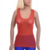 Textured mesh tank with a scoop neck and wide straps, airy and light to wear over a bralette in warm weather.