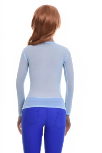 Textured open-knit mesh tee with a low scoop and long sleeves, an easy ventilated layer over a camisole.