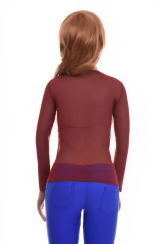 Ventilated open-knit mesh tee with a low scoop neck and long sleeves, a close light layer that breathes.