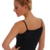 Warm black wool-blend camisole with delicate straps that keep the shoulders bare, breathable and cozy without bulk.