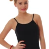 Women's wool-blend camisole in black with a scoop neckline and fine spaghetti straps, a warm slim base layer.