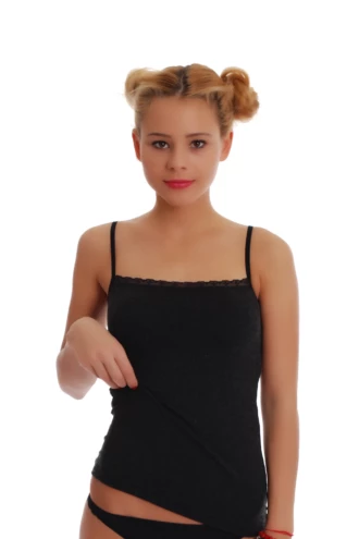 Black wool-blend scoop-neck camisole, a lighter base layer under sweaters that holds body heat through winter.