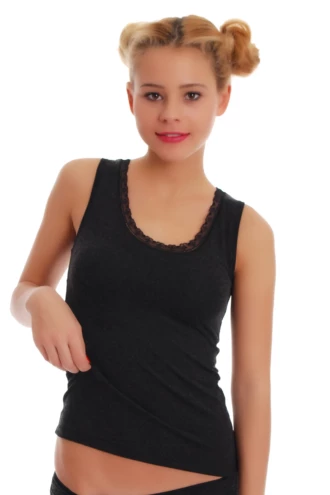 Black wool-blend scoop-neck tank, a cozy slim layer under sweaters and cardigans that adds warmth without bulk.