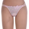 Ashes-of-roses floral lace thong with thin double straps and a lace front, low-rise minimal coverage.