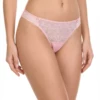 Ashes-of-roses all-lace Brazilian panties with floral lace front and back, scalloped edges and satin bows.