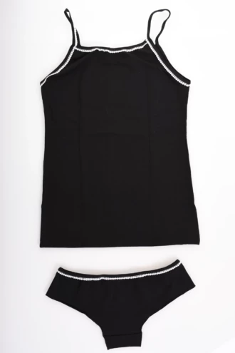 Tiara Galiano black cotton-blend lingerie set with a sleeveless tank cami and low-rise boyshorts for everyday wear.