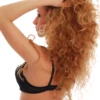 Black floral-lace bra with molded cups for a smooth rounded shape and a back hook-and-eye closure.