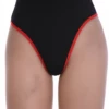 Black high-waisted cotton thong with light tummy coverage and a thong back, a smooth breathable staple.