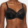 Black floral-lace soft-cup bra with unpadded cups over a microfiber band and a scalloped neckline, cut for a fuller cup.