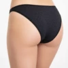 Smooth black microfiber bikini briefs with slim double straps, a high leg and a subtle dressy look.
