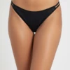 Black microfiber bikini briefs by Tiara Galiano with a tonal black-on-black mosaic print.