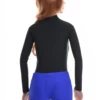 Black microfiber bodysuit with mock neck, long sleeves and thong cut for a smooth line under clothing.