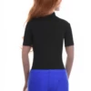 Breathable black cotton bodysuit with bare arms and hook-and-eye closure that stays tucked in place.
