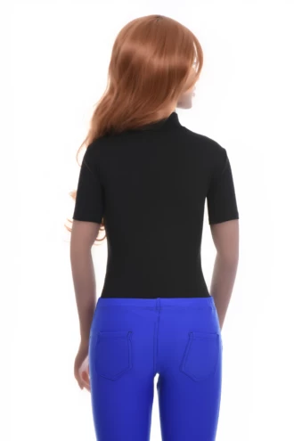 Breathable black cotton bodysuit with bare arms and hook-and-eye closure that stays tucked in place.