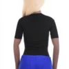 Breathable black cotton bodysuit with hook-and-eye closure and no bunching at the waist.