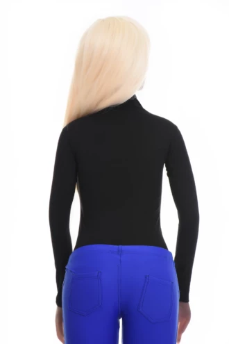 Breathable black cotton bodysuit with hook-and-eye closure that stays tucked with nothing riding up.