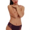 Breathable cotton bikini briefs with floral lace at both hips and a comfortable high leg.