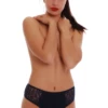 Breathable cotton bikini briefs with a sheer lace hip band and a comfortable mid rise.