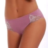 Breathable cotton bikini briefs with an opaque cotton seat and floral lace opening both sides.