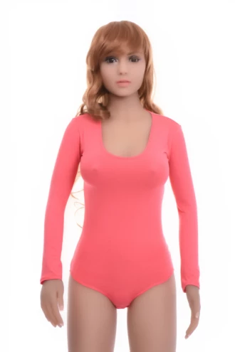 Breathable cotton bodysuit with long sleeves and hook-and-eye closure, fitted from shoulder to hip.