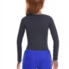 Breathable cotton bodysuit with long sleeves and hook-and-eye closure, fitted from shoulder to hip.