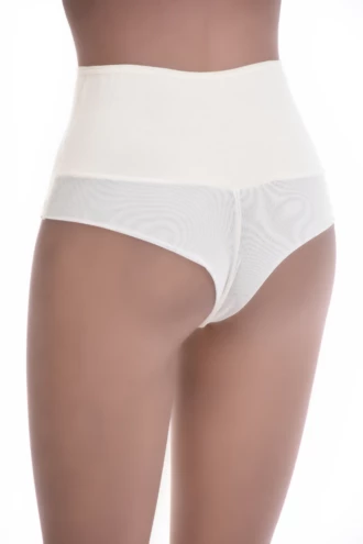 Breathable cotton Brazilian briefs with a raised waist and sheer mesh back, an easy daily pair with shape.