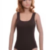 Breathable sleeveless cotton bodysuit with hook-and-eye closure and brazilian back, holds its shape.