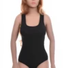 Breathable sleeveless cotton bodysuit with hook-and-eye closure and brazilian back, holds its shape.