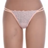 Candy pink floral lace thong with thin double straps and a lace front, low-rise minimal coverage.